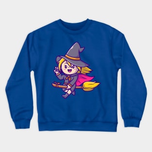 Cute Witch female Riding Magic Broom Cartoon Crewneck Sweatshirt